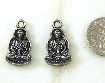 TierraCast Buddha Charms,  21mm. Double Sided Charm, From The Eastern Path Collection, Antiqued Lead Free Pewter