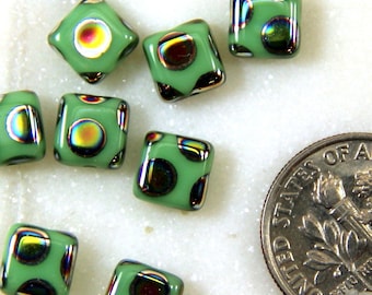Preciosa Pfau Quadrat Fliesenperlen , 6 mm Fliesenperlen , Pfau Fliesenperlen , undurchsichtig Grün , Akzentperlen , Tschechische Pressglasperlen , 20 Stück