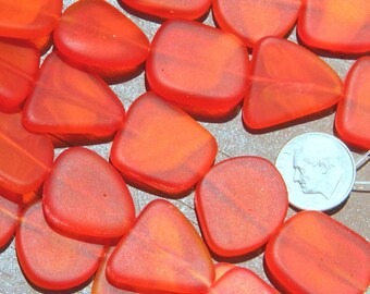 Free Form Flat Beads, Large Size, Orange Swirl, 22x25mm, Frosted Matte Finish, Sea Glass Style Beads, 5 Pieces