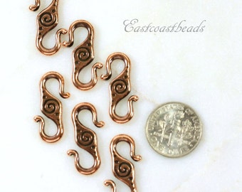 TierraCast Spiral S Hook Clasps,  Antiqued Copper Plated Lead Free Pewter, Leather Findings, Clasps, 2 Pieces