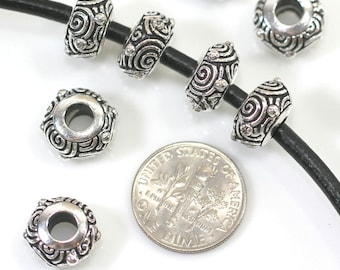 Silver Spiral Euro Beads 12 mm Large Hole Beads, TierraCast, 12mm, Leather Findings, Antique Silver Plated Lead Free Pewter, 2 Pieces