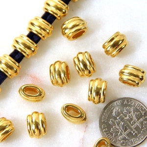 TierraCast Deco Slide Crimp Beads, 9x6mm with 4x2mm hole, Leather Findings, Barrel Beads, Small Beads, Gold Plate