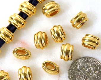 TierraCast Deco Slide Crimp Beads, 9x6mm with 4x2mm hole, Leather Findings, Barrel Beads, Small Beads, Gold Plate
