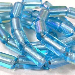 Perline tubolari grandi, misura perlina 14x7mm, misura foro 2,5mm, zaffiro e azzurro cielo con fodera argentata, 10 pezzi