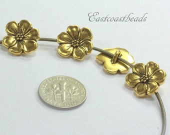 TierraCast Apple Blossom Buttons, Metal Shank Buttons, Flower Buttons, Antique Gold Plated Lead Free Pewter, 3 Pieces