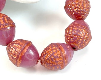 Fancy 12mm. Acorn Beads,Rosewood w/Copper Wash, 8 beads