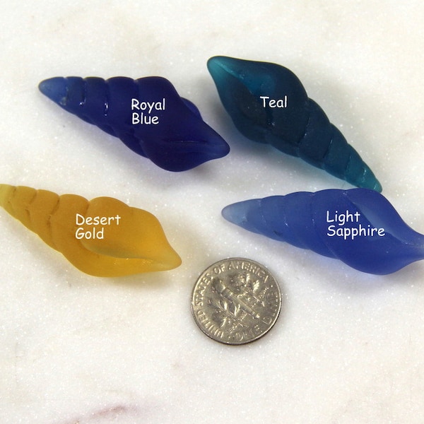 Large Conch Shell Pendant Bead, w/Frosted Matte Sea Glass Finish, 44x15mm, YOU PICK COLOR, 1 Piece.