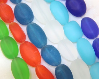 Oval Nugget Beads, 12x20mm,  With Frosted Matte Sea Glass Finish, Pendant Beads, Glass Beads, 6 Strands (36 Pieces)