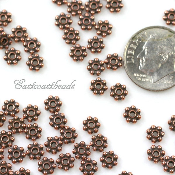 Beaded Heishi Beads, 5 mm TierraCast, Spacer Beads, 5mm Spacers, Daisy Spacers, Antique Copper