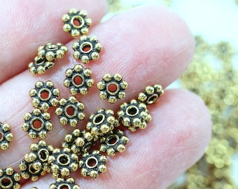 TierraCast Beaded Heishi Beads, 5 mm, Spacer Beads, 5mm Spacers, Daisy Spacers, Gold Plate Pewter