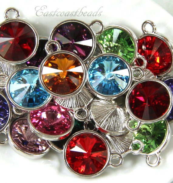 TierraCast Swarovski Crystal Birthstone Charms, 12 mm, You Pick Color of Birthstone Crystal, Rhodium Plated Charms