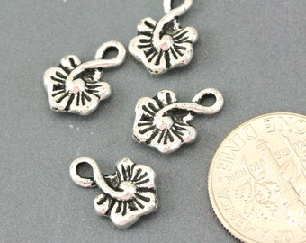 TierraCast Small Blossom Flower Charms, 12.1x8.3mm., Fine Silver Plate w/ Antique Finish, Cadmium And Lead Free Pewter, 4 Pieces