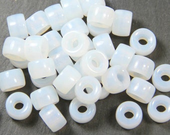 Pony Beads , 9mm w/3.5mm Hole, Milky White w/Gloss Finish, Rondelle Beads, Roller Beads, Czech Beads, Large Hole Beads