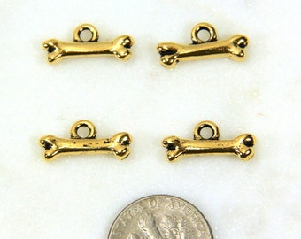 TierraCast Dog Bone Charms, Animal Charms, Jewelry Findings, Gold Plated Lead Free Pewter, 4 Pieces