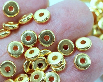 Heishi Disk Beads, TierraCast, 5mm Coin Heishi Beads, 5 mm Spacer Beads, Gold Plated