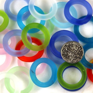 Ring Beads, 23mm., YOU PICK COLOR  With Frosted Matte Sea Glass Finish, Round Ring Pendants, Earring Size, 2 Pieces