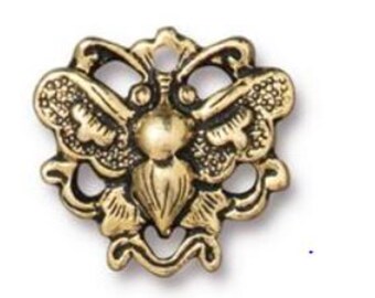TierraCast Butterfly Link Charms, From The Jade Collection, Antiqued Gold Plate Pewter 4 Pieces