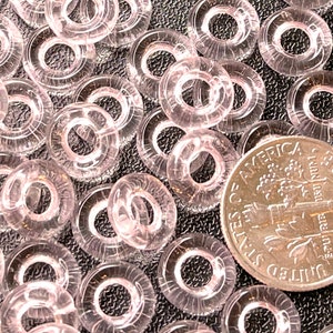 Donut Ring Beads, 9mm w/4mm Hole,  Pink w/Shiny Glass Finish, Large Hole Beads, Preciosa Czech Beads,  20 Beads