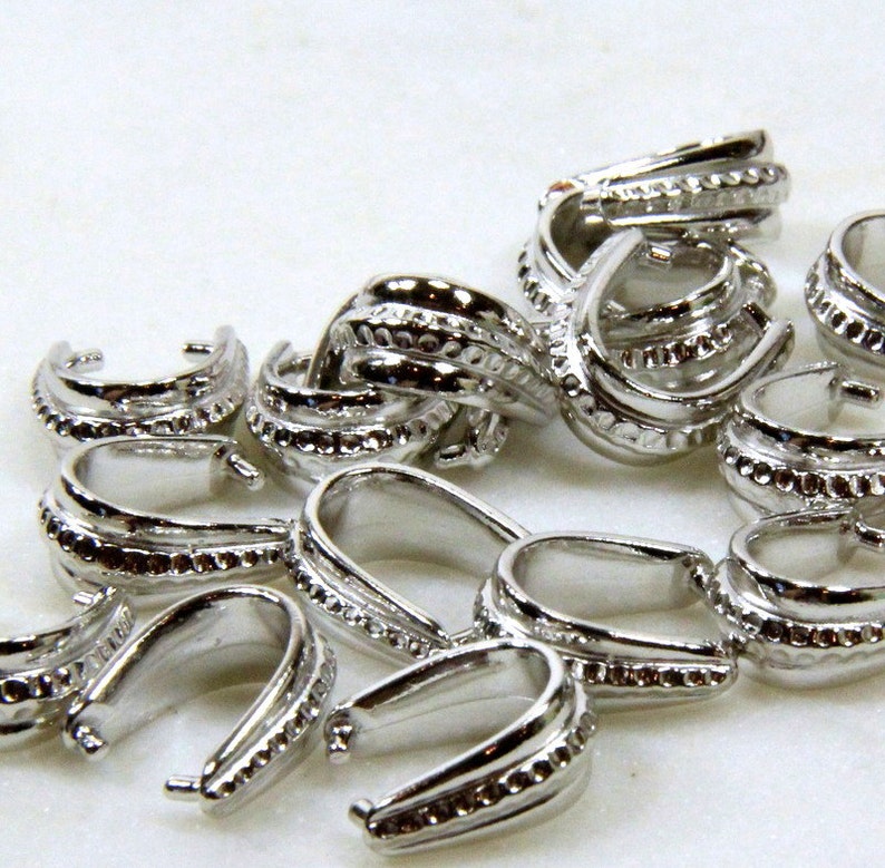 Rhodium Plated Jewelry Findings Large Hammertone Pinch Bails Bails 14x12 TierraCast Pinch Bail