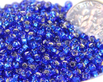 Seed Beads, 8/0 Size ,Dark Blue w/Silver Lining, Kumihimo Beads, Accent Beads, Spacer Beads, Czech Beadsa 10 Grams