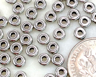 Heishi Disk Beads, 4mm TierraCast Flat CoinHeishi Beads, 4 mm Spacer Beads, Accent Beads, Pewter