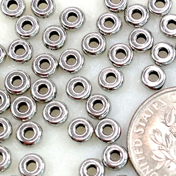 Heishi Disk Beads, 4mm TierraCast Flat CoinHeishi Beads, 4 mm Spacer Beads, Accent Beads, Pewter
