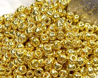 Seed Beads, 6/0 Size, Metallic Gold Coated Glass Seed Beads, Kumihimo Seed Beads, Accent Beads, Spacer Beads, 10 Grams