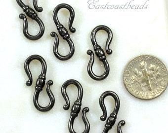 TierraCast Classic S Hook Clasps, Leather Findings, Clasps,  Jewelry Findings, Antiqued Black Lead Free Pewter, 3 Pieces