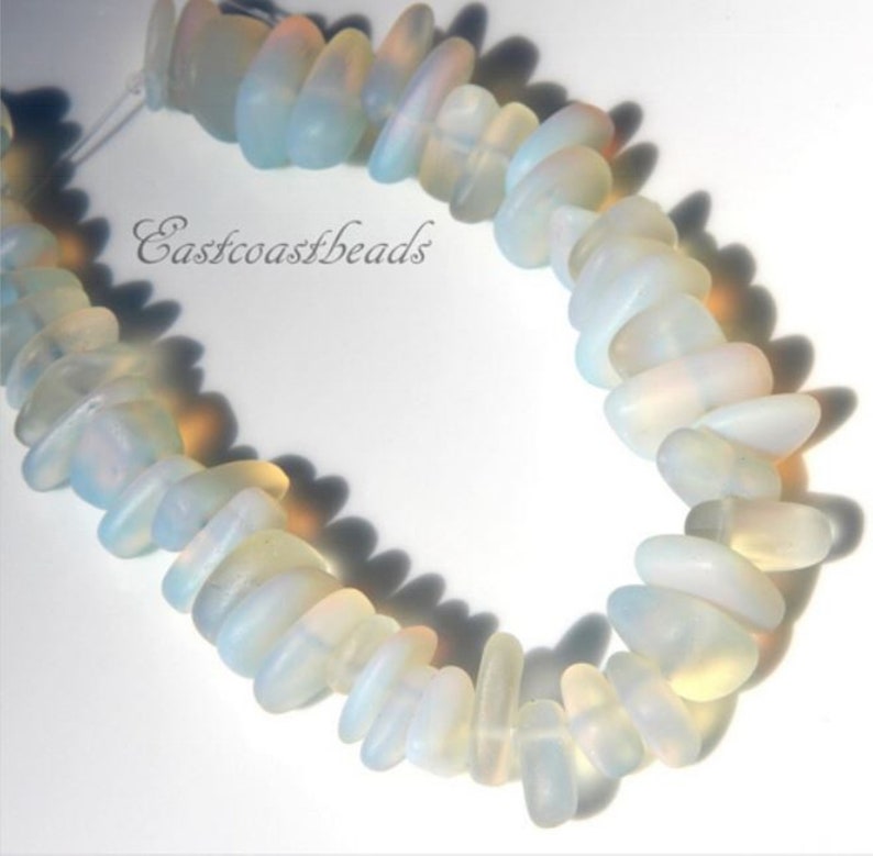 Pebble Beads, Moonstone Opal, About 12 x 9 x 3 mm., Cultured Beach Sea Glass, Drilled, 22 Pieces image 4