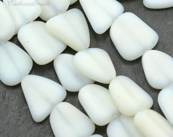 Free Form Flat Beads, Small Size, Opaquel White, 13-16mm, Frosted Matte Finish, Sea Glass Style Beads, 6 Pieces