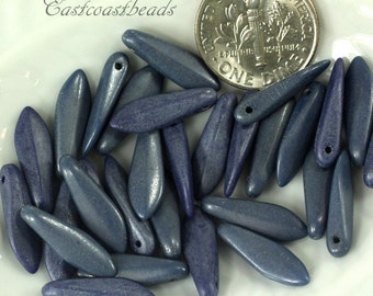 Dagger Beads, Side Drilled, Blueberry Blue w/Matallic Matte Finish, Czech Republic Glass Beads, Dagger Beads, 15 x 5 mm, ..........30 Pieces