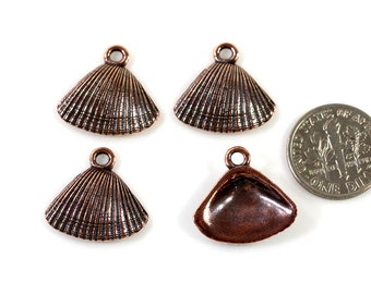 TierraCast Sea Shell Charms, Beach Charms, Copper Sea Shell Charms, Antiqued Copper Plated Lead Free Pewter, 4 Pieces