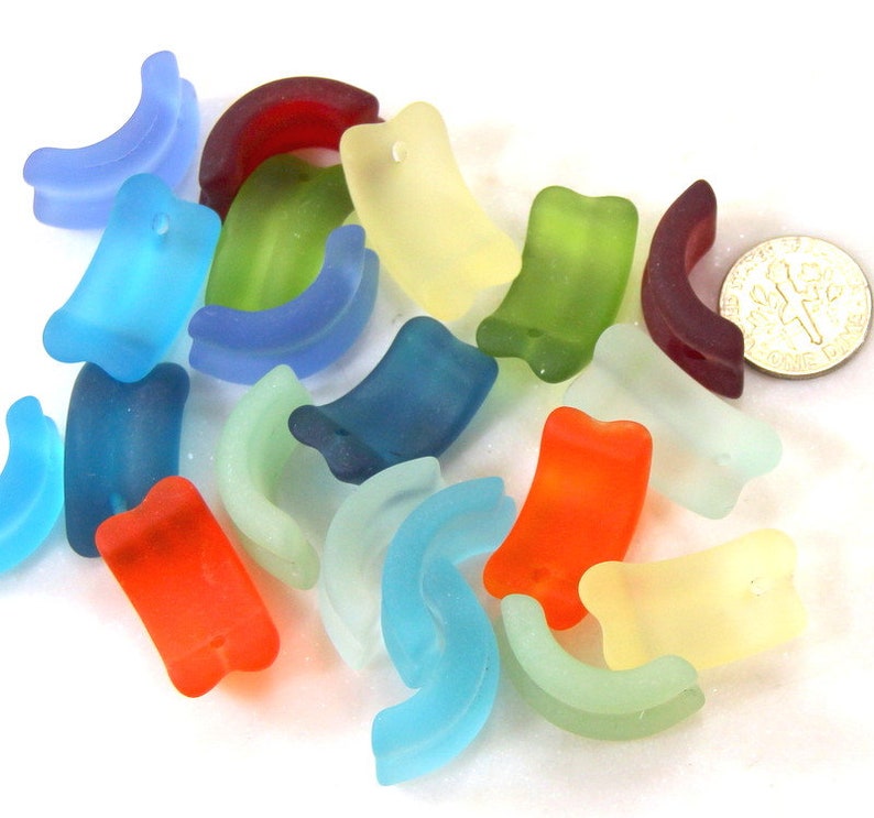 2 Pieces frosted Matte Sea Glass Finish Cultured Beach Sea Glass 25x13mm End Drilled YOU PICK COLOR Bottle Lip Beads