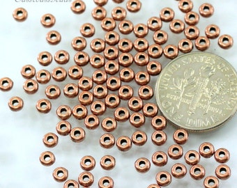 Disk Beads, TierraCast, Heishi Coin Disk Beads, 3mm Round Heishi Beads, 3 mm Spacer Beads, Antiqued COPPER, 23 pieces