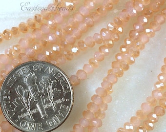 Crystal Rondelle Beads, Opaque Pink w/AB Finish, Faceted Crystal Rondelle Beads, 2x2.25mm Beads, Accent Beads, Tiaria Beads, 100 Pcs