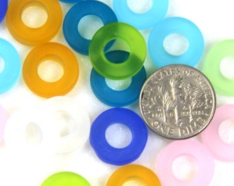 Ring Beads, 12mm., YOU PICK COLOR  With Frosted Matte Sea Glass Finish, Round Ring Pendants, Earring Size, 2 Pieces