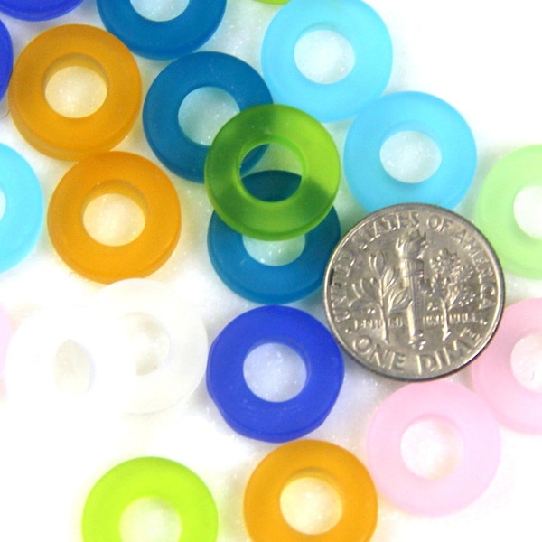 Ring Beads, 12mm., YOU PICK COLOR  With Frosted Matte Sea Glass Finish, Round Ring Pendants, Earring Size, 2 Pieces