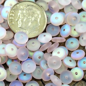 Coin Disk Beads, Spacer Disk Beads, 6 mm., Pink w/Frosted AB Finish, Spacer Beads, Accent Beads, Czech Beads, 50 Pieces