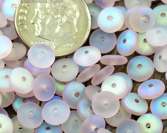 Coin Disk Beads, Spacer Disk Beads, 6 mm., Pink w/Frosted AB Finish, Spacer Beads, Accent Beads, Czech Beads, 50 Pieces