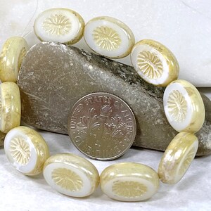 Oval Kiwi Beads, 12x14mm, Kiwi Yellow Ivory and White w/Picasso And Mercury Finish And A Gold Wash, Table Cut Beads, Czech Beads, 10 Pieces