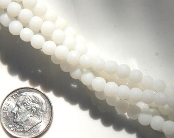 4mm Round Glass Beads, Opaque White With Frosted Matte Sea Glass Finish, Sea Glass Beads, 46 Beads