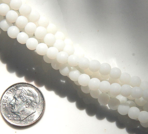 4mm Round Glass Beads, Opaque White With Frosted Matte Sea Glass Finish,  Sea Glass Beads, 46 Beads