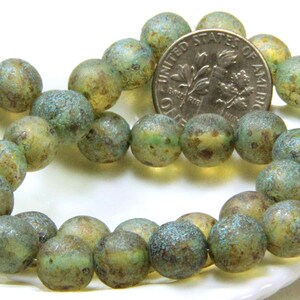 Round Glass Druk Beads, 8mm, Honey Yellow w/Picasso Finish And Turquoise Wash, Czech Glass Beads, 20 Pieces image 5