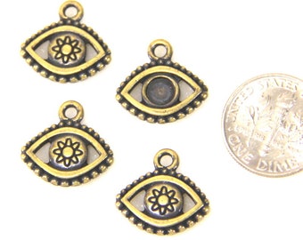 TierraCast Evil Eye Charm, Happy Go Lucky Collection, Double Sided, Antiqued Brass Plated Lead Free Pewter