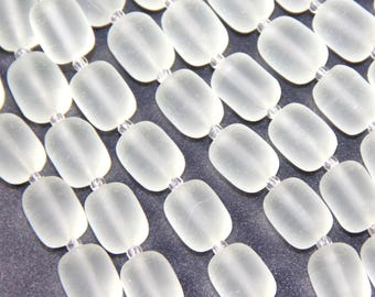 Fassperlen, Aqua, große Größe (13 x 10 mm), gefrostete Perlen, Seeglasperlen, Strandglasperlen, 8 Stück