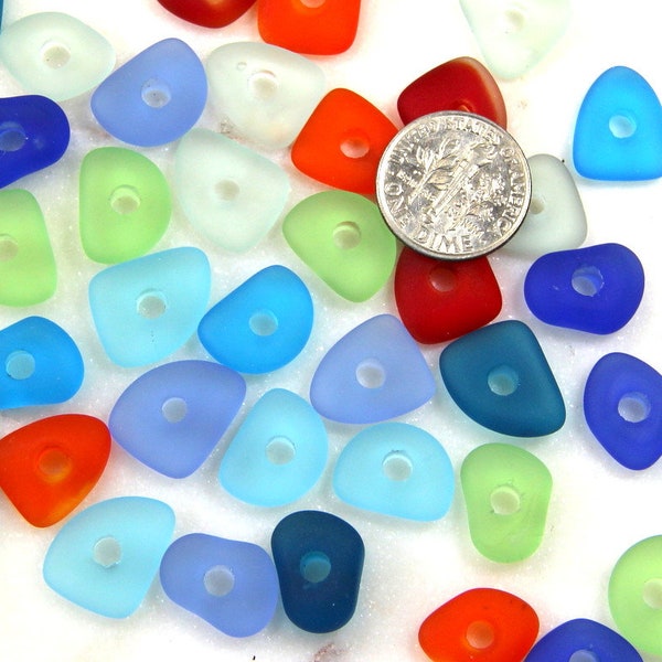 Medium Pebble Mix, 3mm Hole, YOU PICK COLOR, Frosted Matte Sea Glass Finish, Beads for Leather, 8 Pieces