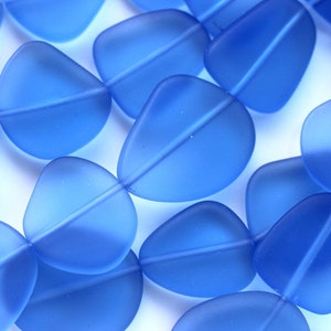 Freeform Flat Beads, Large Size 22x25mm., Light Sapphire Blue, Sea Glass Beads, Translucent, Frosted Matte Finish, 5 Pieces