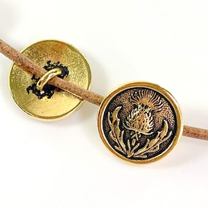TierraCast &quot;Chardon&quot; boutons, boutons de tige en métal, accessoires en cuir, boutons de bijoux, plaque d&#39;or antique, 4 pièces
