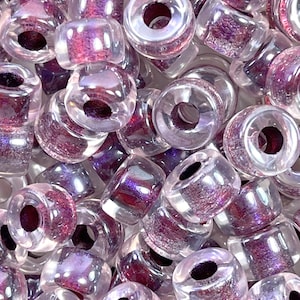 Miyuki Purple Color Lined Crystal Pony Beads, 9mm, w/3.5mm Hole, Roller Beads, Large Hole Beads, Accent Beads, 52