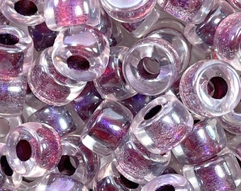 Miyuki Purple Color Lined Crystal Pony Beads, 9mm, w/3.5mm Hole, Roller Beads, Large Hole Beads, Accent Beads, 52